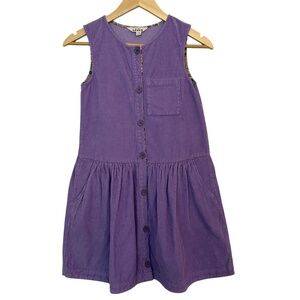 Mini Boden Button Pinafore Dress Corduroy Girls 11-12 Purple Pockets